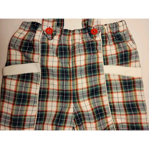 Baby Tiny Tots Originals 12M Red Green Overalls Bibs Train Vintage Turtleneck - Picture 5 of 16